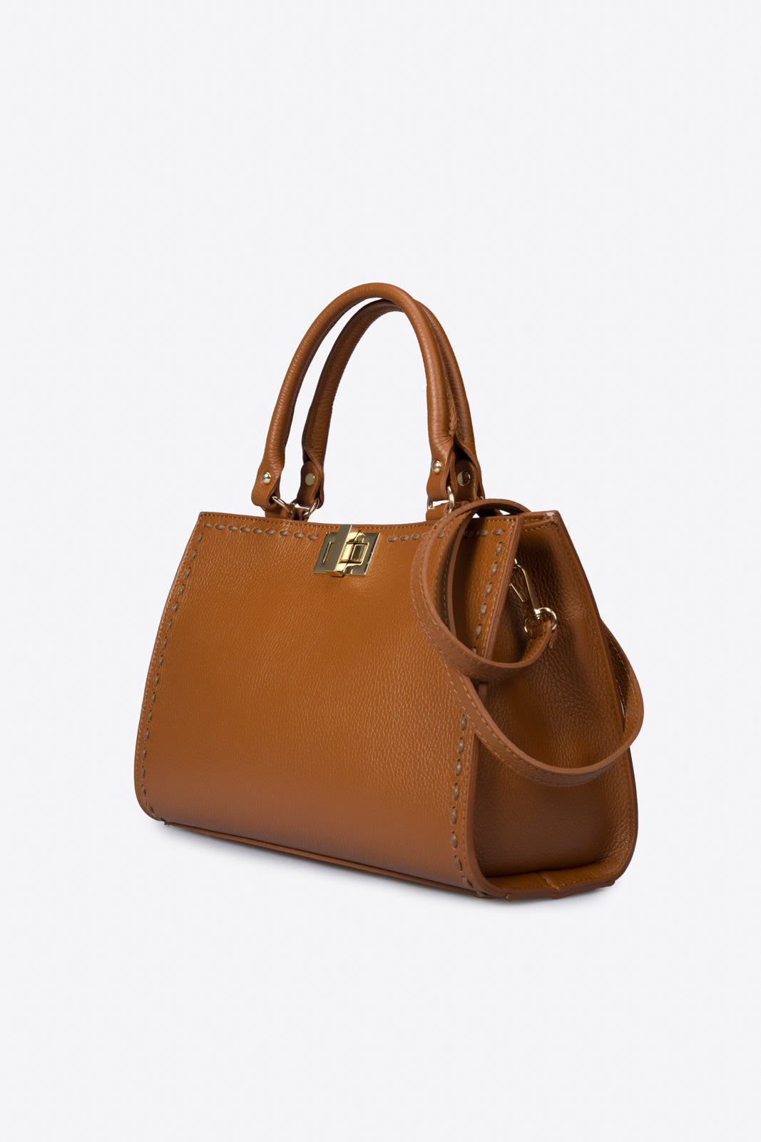 LIDIA Leather Top Handle Bag - Cognac