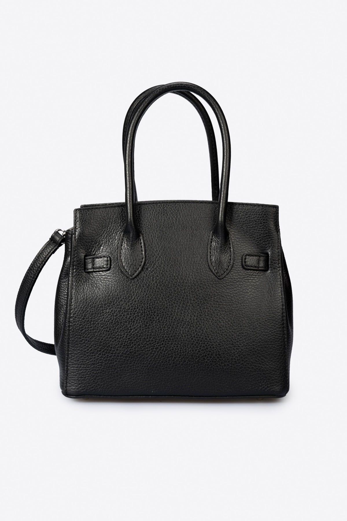 GRETA Leather Top Handle Bag - Black