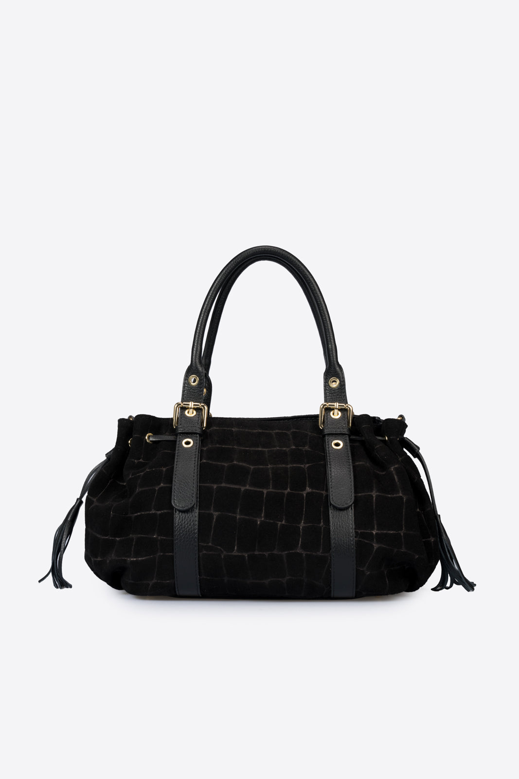 GWENDA Leather Top Handle Bag - Black