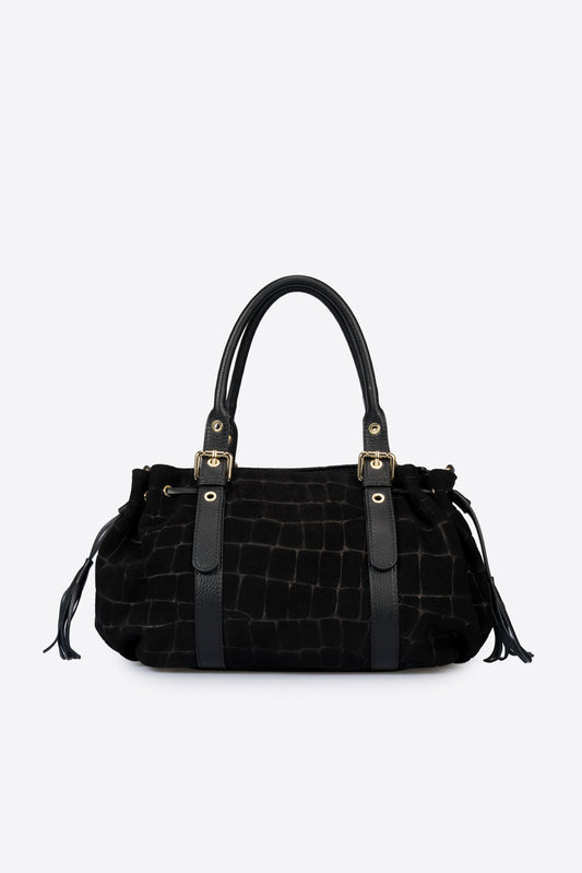 GWENDA Leather Top Handle Bag - Black
