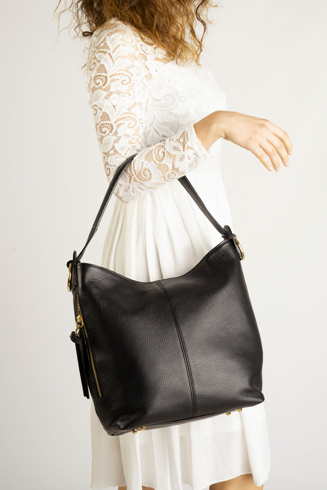 Leather Top Handle Bag 1256 - Black