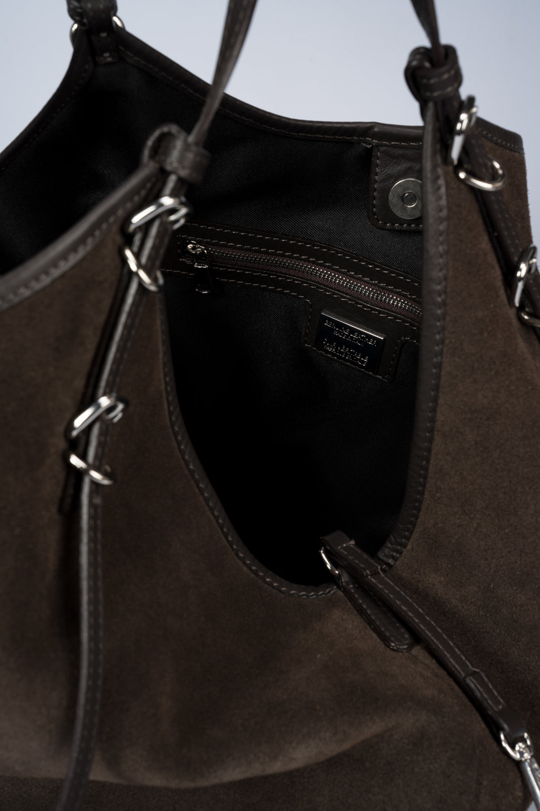 CORALIE Leather Top Handle Bag - Dark Brown