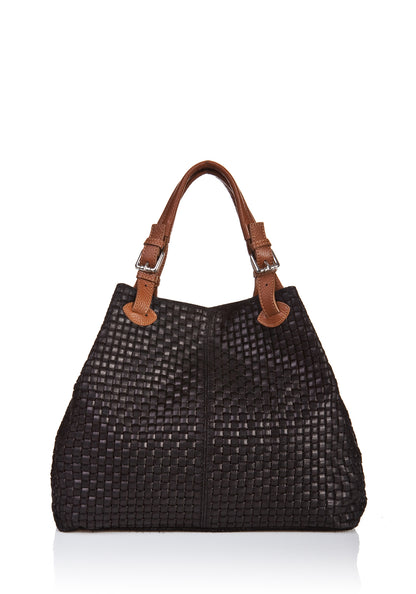 TL KeyLuck - Woven Printed Leather Shopping Bag Black